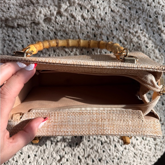 Embroidered Handbag with Bamboo Handle - Picture 3 of 4